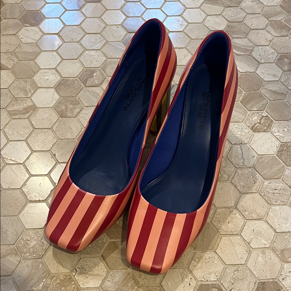 Charlotte Stone Red and Pink Striped Heels